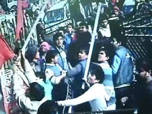 A CCTV image of the incident - AAP office beign vandalised
