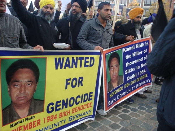 Sikhs protesting against presence of Sikh Genocide Suspect and Indian Minister Kamal Nath in Belgium 