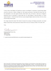 Letter by Sikhs for Justice to PM of Belgium (Page 2/2)