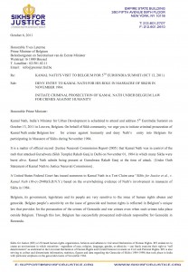 Letter by Sikhs for Justice to PM of Belgium (Page 1/2)