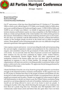 Letter by Hurriyat (Page 1)