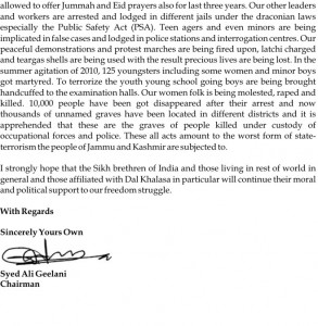 Letter by Hurriyat (Page 2)
