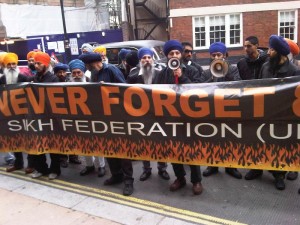 Sikhs holding protest against Indian Minister Kamal Nath at UK