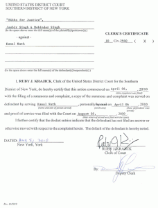 CERTIFICATE OF DEFAULT FROM UNITED STATES DISTRICT COURT
