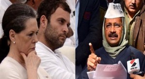 Sonia Gandhi and Rahul Gandhi (L) - Arvind Kejriwal (R) - [File Photos]